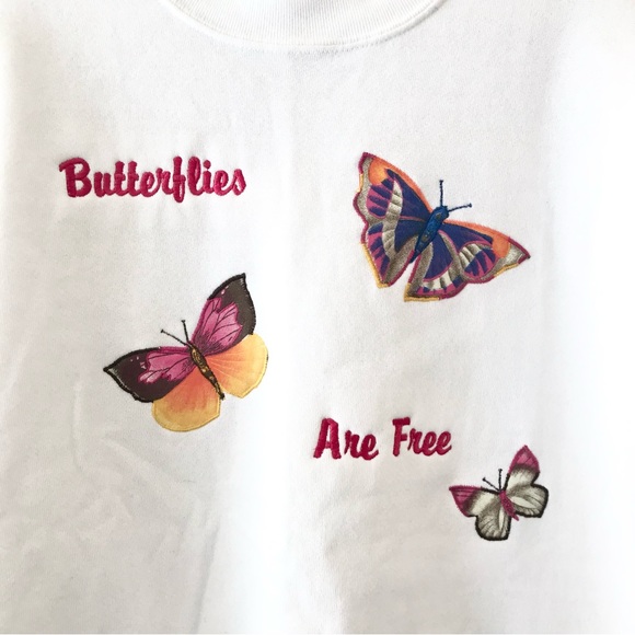 VINTAGE Butterflies Sweatshirt Women's Embroidered USA Cottage Core - Picture 2 of 9